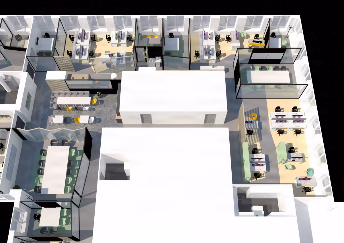 Vue axonométrique d’un plateau multi-espaces